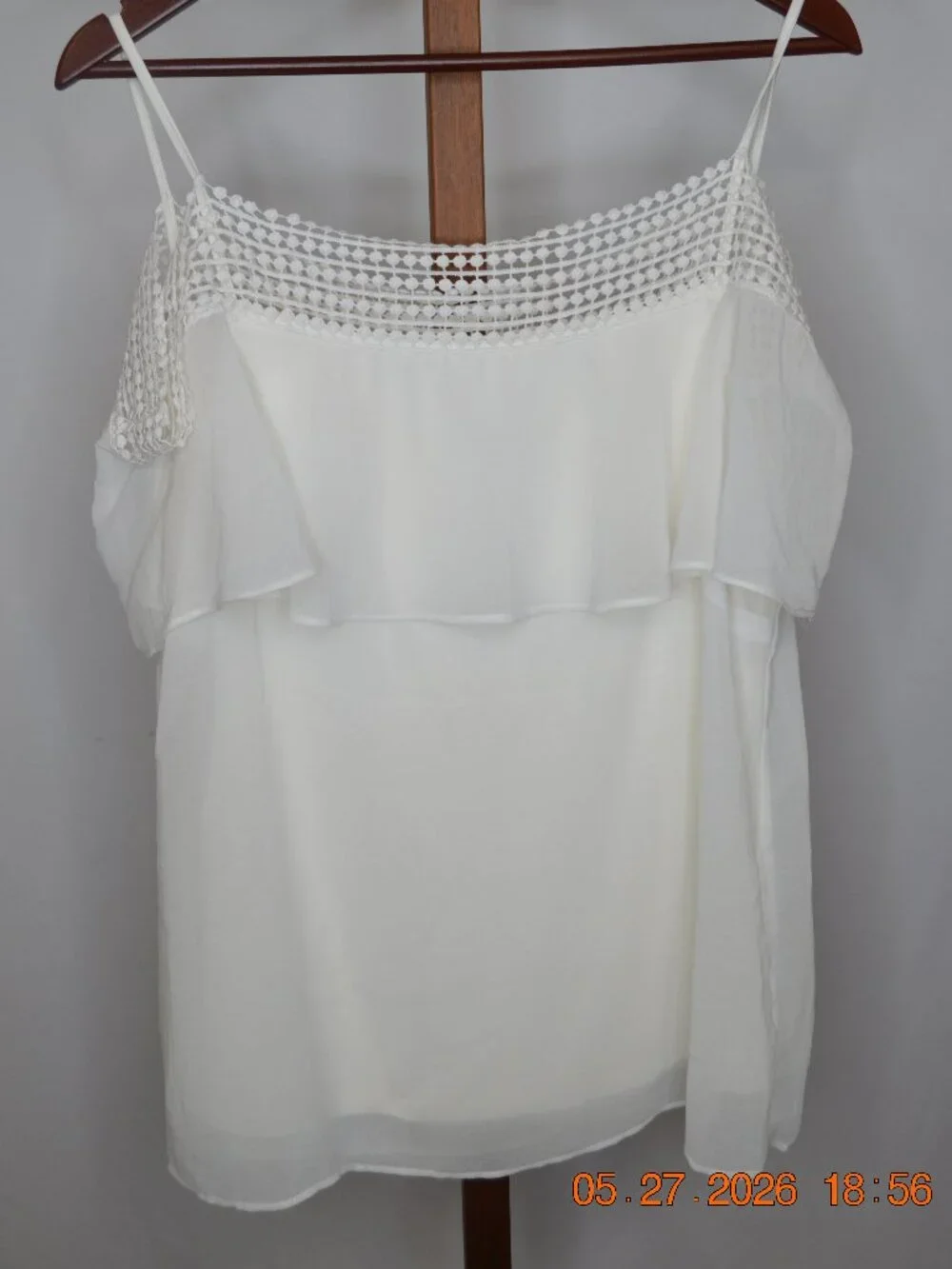 White House Black Market Women’s Large White Off Shoulder Sheer Layered Blouse